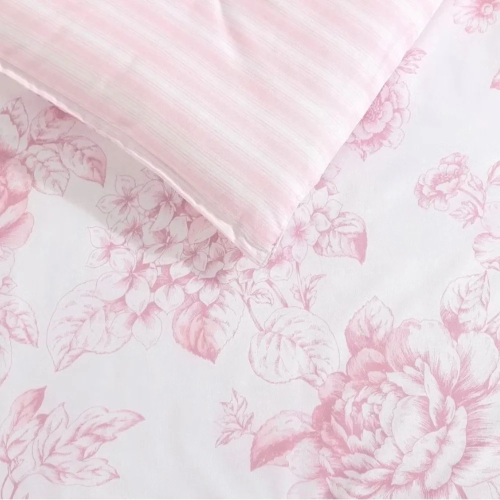 ELEGANT Pink Floral Comforter Set TWIN XL